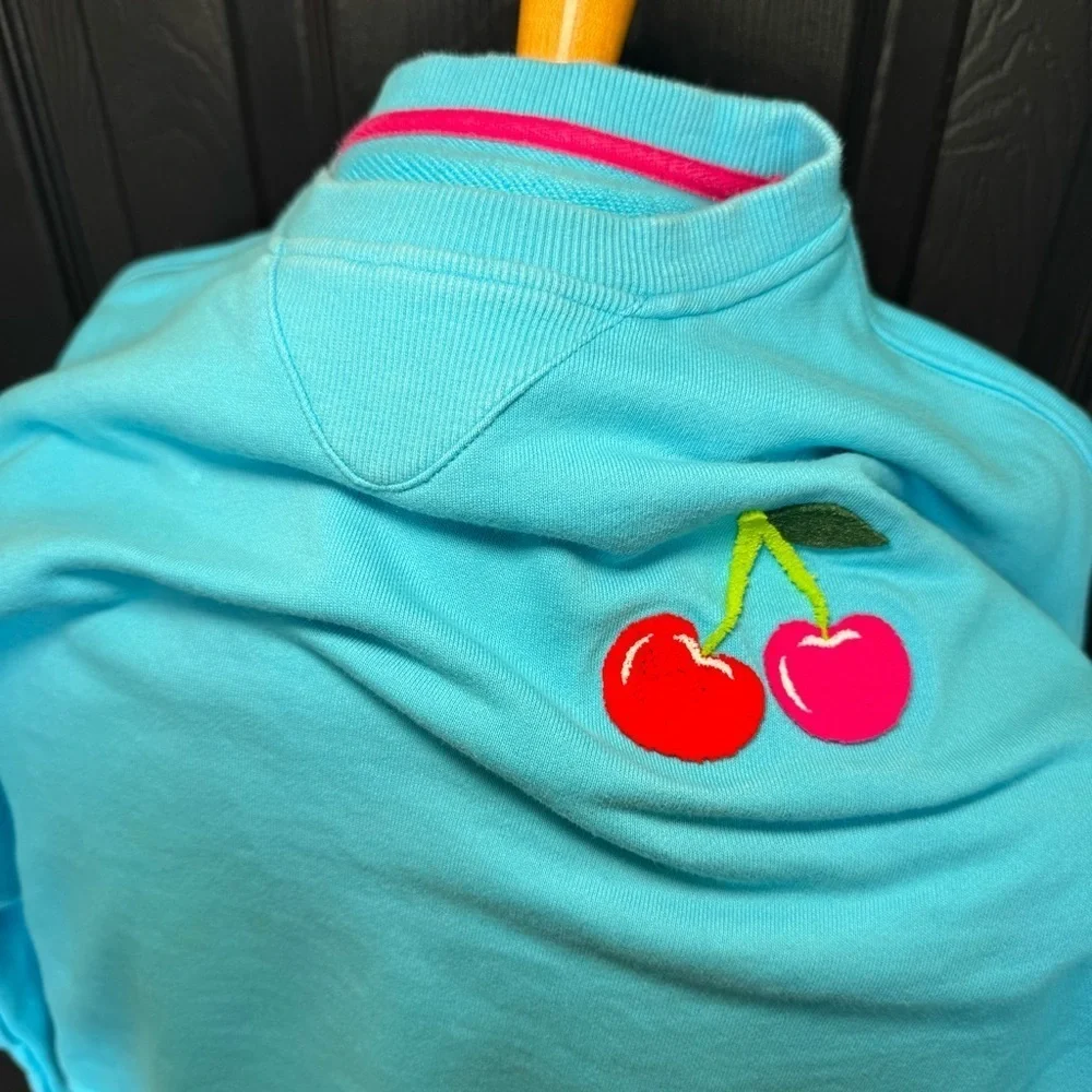Terez Cherry Crewneck Cotton Pullover Sweatshirt M
